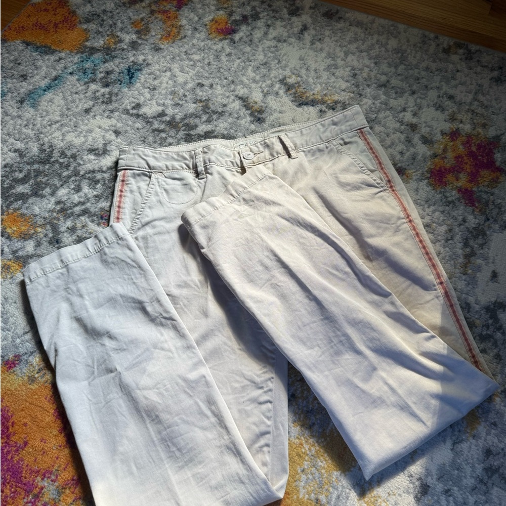 Anthropologie Cream Straight Leg Pants with Red Accents